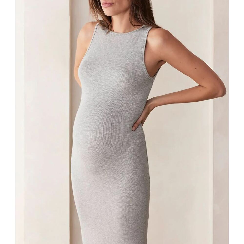 Bumpsuit The Boatneck Midi Soft Rib Heather Gray Maternity Postpartum SZ S